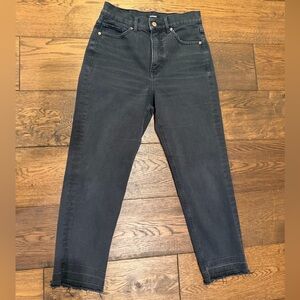 Express Mom Jeans Super High Rise, Vintage Black frayed hem, Size 4